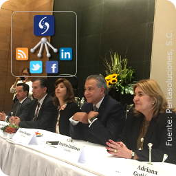 Santiago Arrubla Sighinolfi, Cónsul de Colombia en México; Juan Pablo Hernández de Alaba, Ministro Consejero de Colombia; María Angela Holguín, Canciller de Colombia; Gral. Oscar Naranjo, Vicpresidente de Colombia y Patricia Cárdenas, Embajadora de Colombia en México